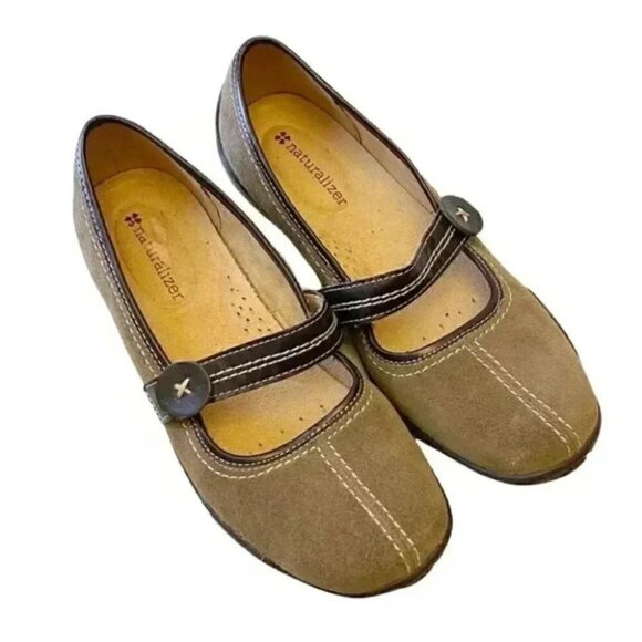 Naturalizer Mary Jane Leather Ballet Flats Round Toe Comfort Shoes Tan Brown 6 - Picture 2 of 16